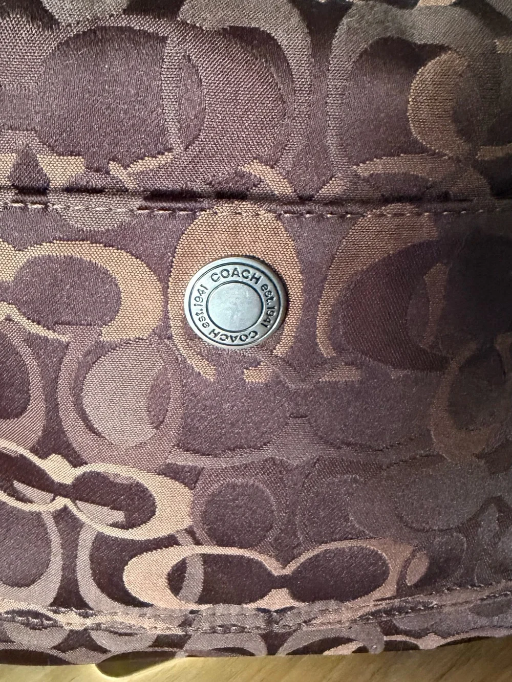 Coach Brown Signature Jacquard Hobo Bag Large Suede